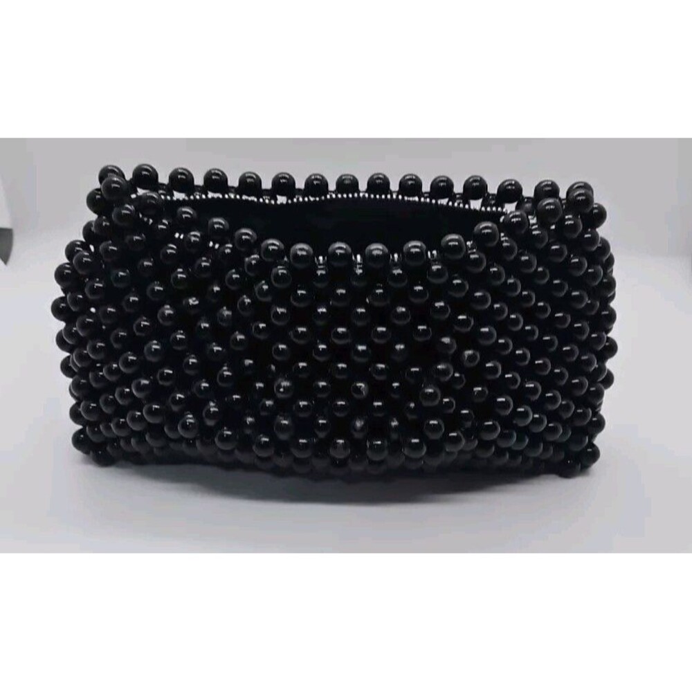 Vintage RETRO Wooden Bead Purse Safco 1970S Made In Hong Kong Black Color